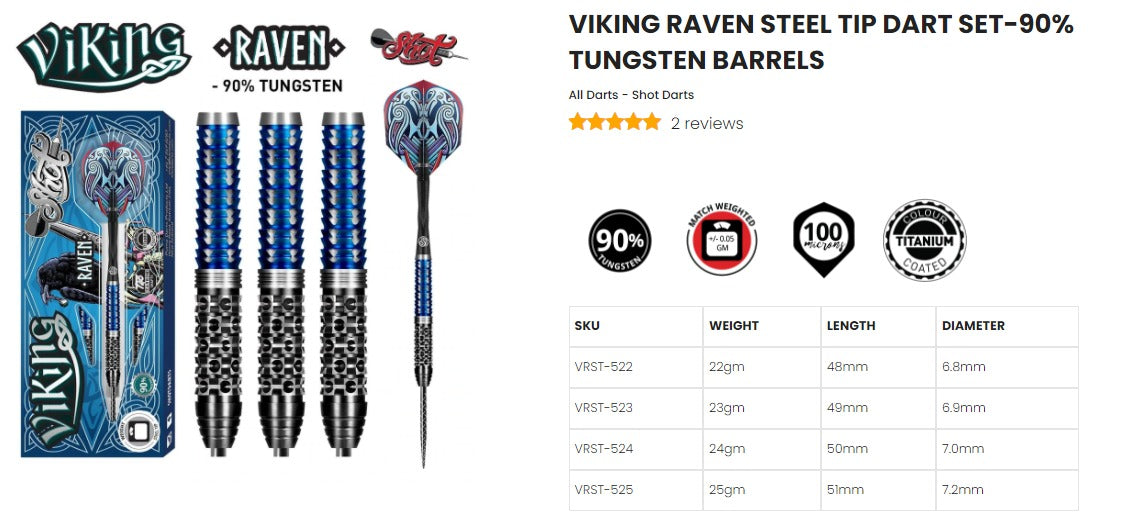 Shot Viking Raven 90% Steel-Tip Darts