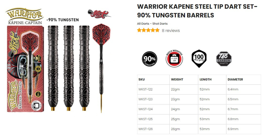 Shot Warrior Kapene 90% Steel-Tip Darts